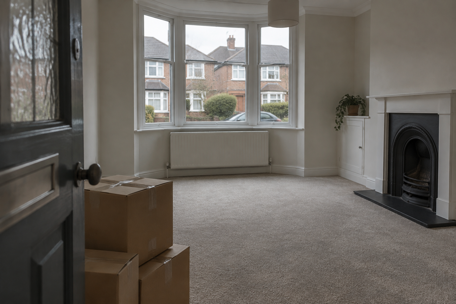 Empty living room in a British home illustrating accidental landlord insurance checks before letting.