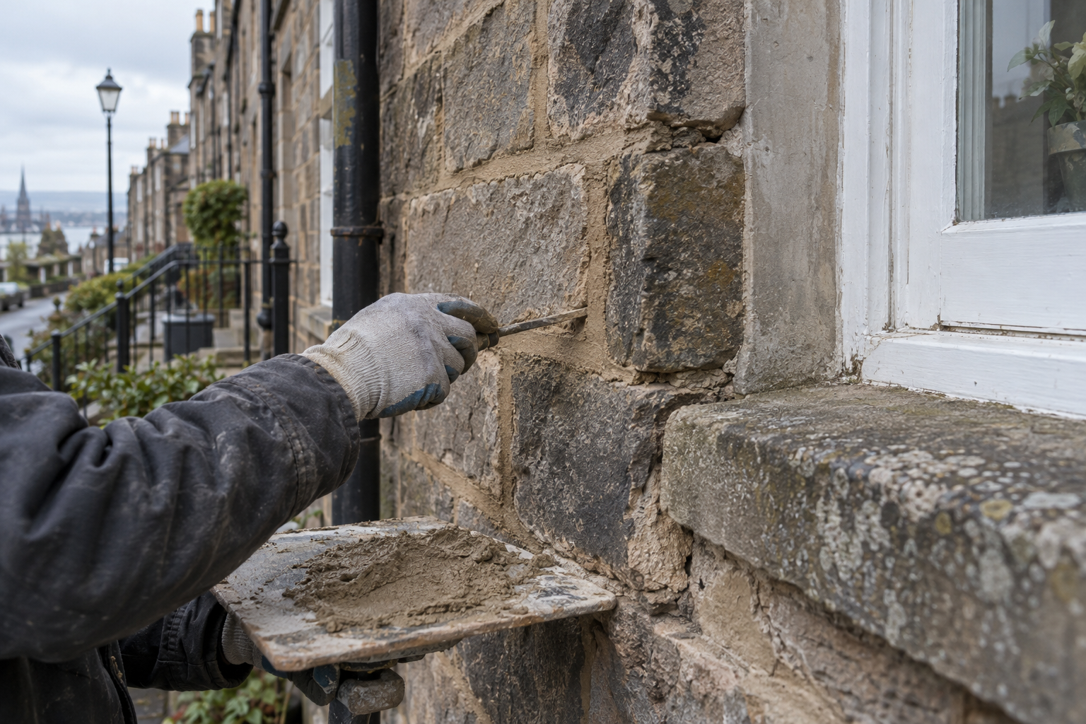 Stonework repairs on a traditional Scottish home illustrate the practical importance of addressing heritage skills gaps.