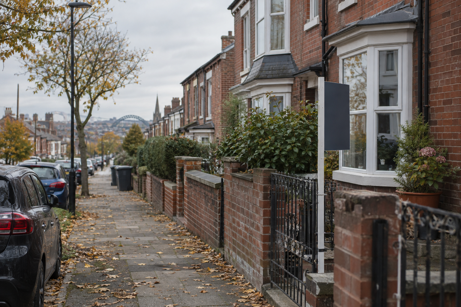 Terraced homes in Newcastle upon Tyne, illustrating the North East fall in Rightmove asking prices.
